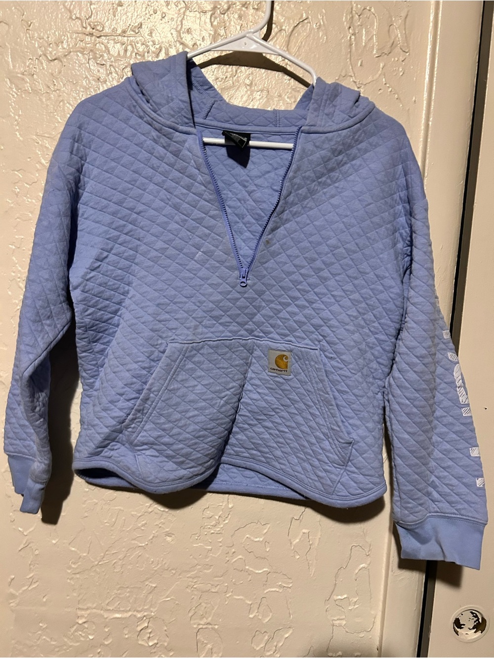 Carhartt Quilted Half-Zip Hoodie in Light Periwinkle Blue